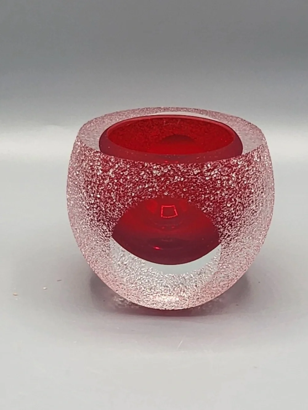 Vintage Saks Fifth Avenue Red Frosted Glass Crystal Candle Holder
